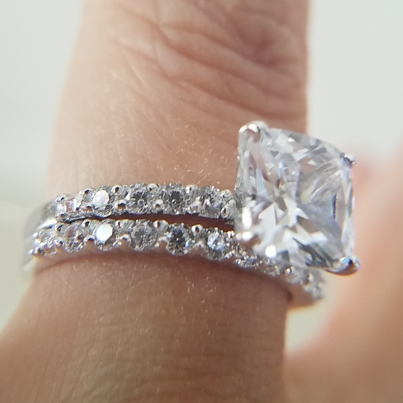 2ct Cushion cut Engagement Ring Wedding Band 2pc - Picture 6 of 9